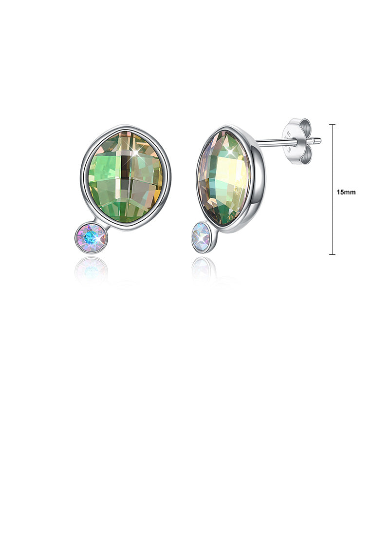 925 Sterling Silver Fashion Elegant Green Austrian Element Crystal Geometric Stud Earrings