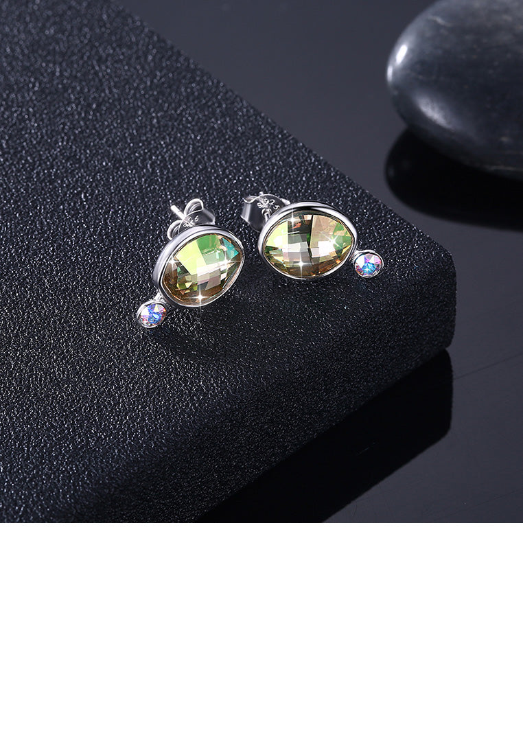 925 Sterling Silver Fashion Elegant Green Austrian Element Crystal Geometric Stud Earrings