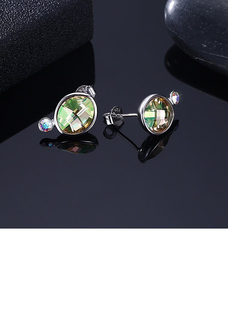 925 Sterling Silver Fashion Elegant Green Austrian Element Crystal Geometric Stud Earrings