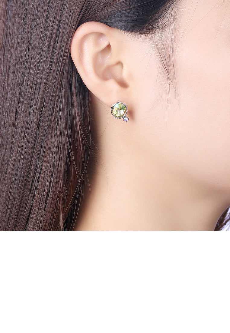 925 Sterling Silver Fashion Elegant Green Austrian Element Crystal Geometric Stud Earrings