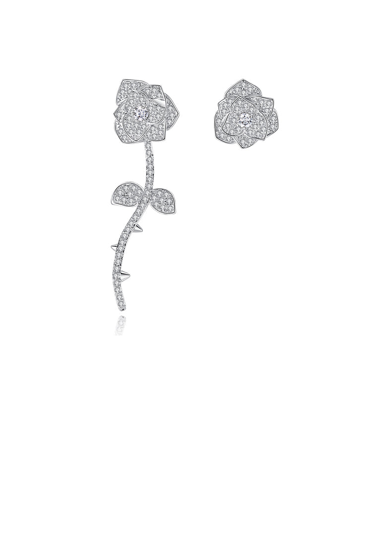 Fashion Romantic Rose Flower Asymmetric Earrings with Cubic Zirconia - Luxurious Look