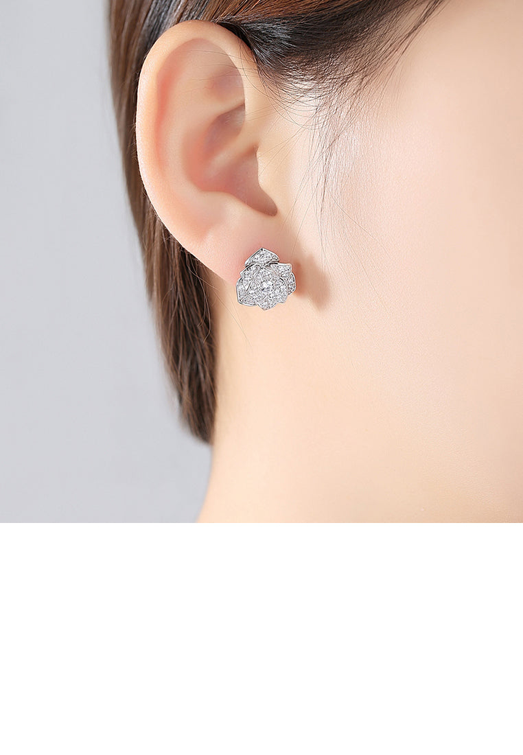 Fashion Romantic Rose Flower Asymmetric Earrings with Cubic Zirconia - Luxurious Look