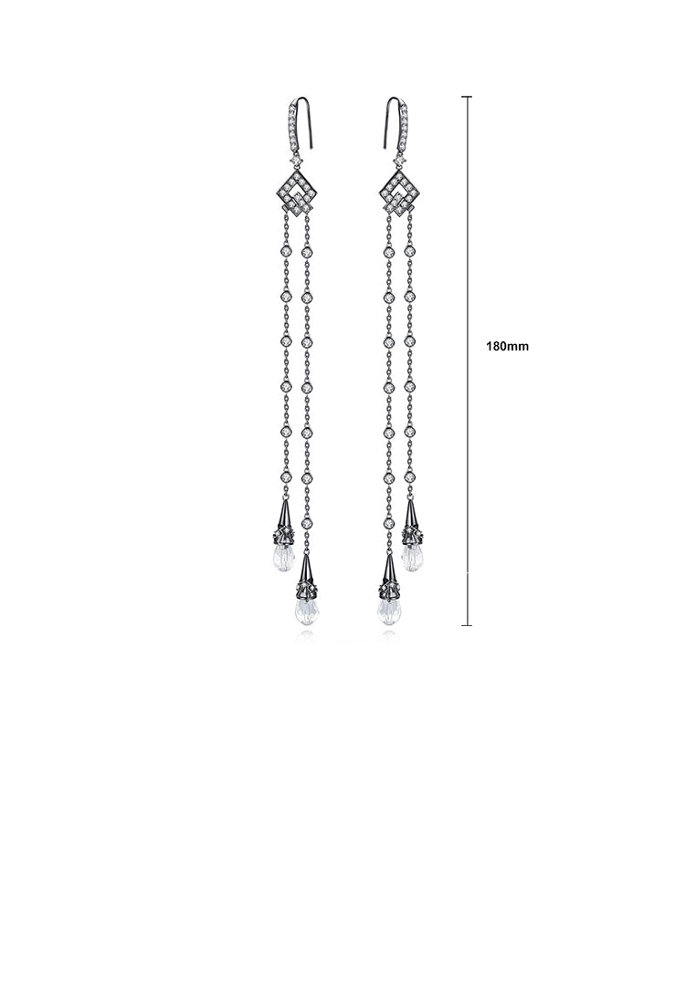 Fashion Simple Plated Black Geometric Tassel Earrings with Cubic Zirconia - Luxurious Look