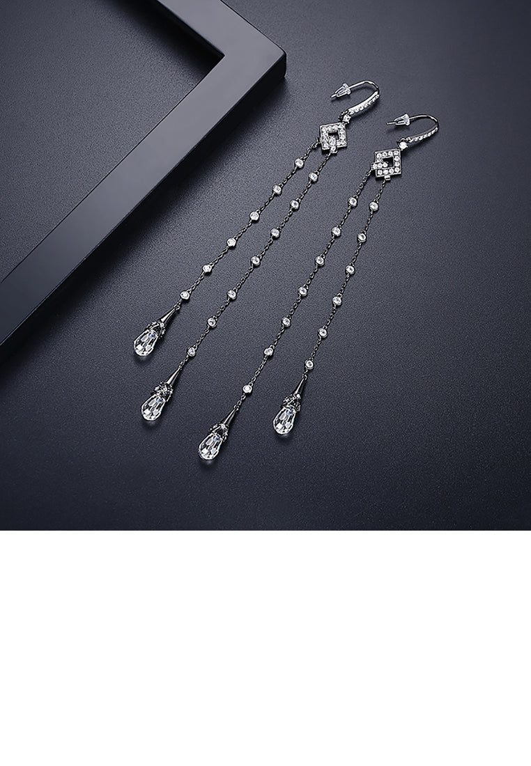 Fashion Simple Plated Black Geometric Tassel Earrings with Cubic Zirconia - Luxurious Look