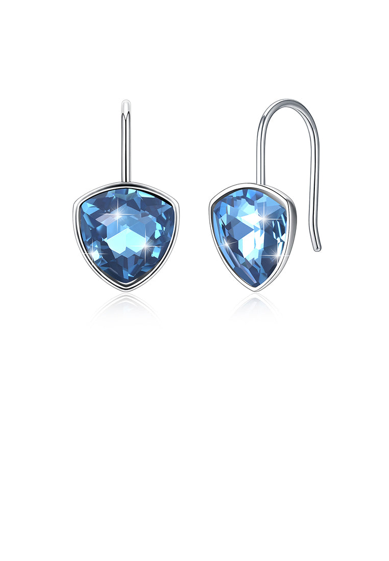 925 Sterling Silver Simple and Fashion Geometric Earrings with Blue Austrian Element Crystal