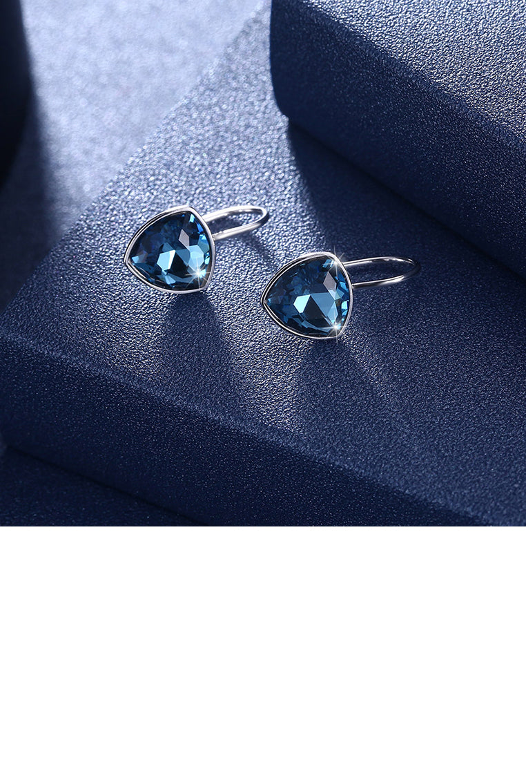 925 Sterling Silver Simple and Fashion Geometric Earrings with Blue Austrian Element Crystal