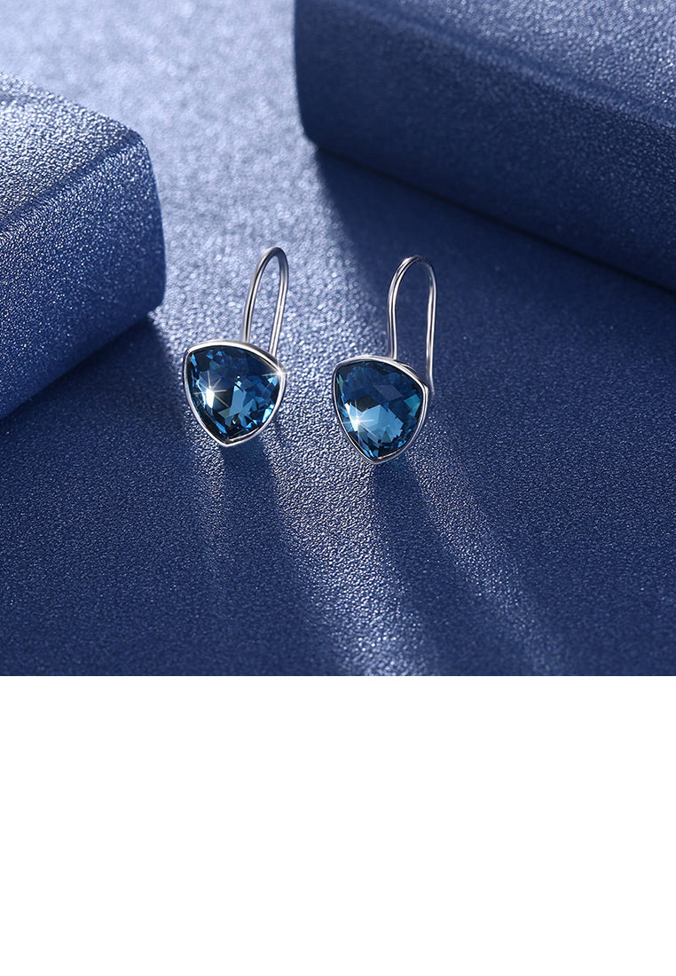 925 Sterling Silver Simple and Fashion Geometric Earrings with Blue Austrian Element Crystal