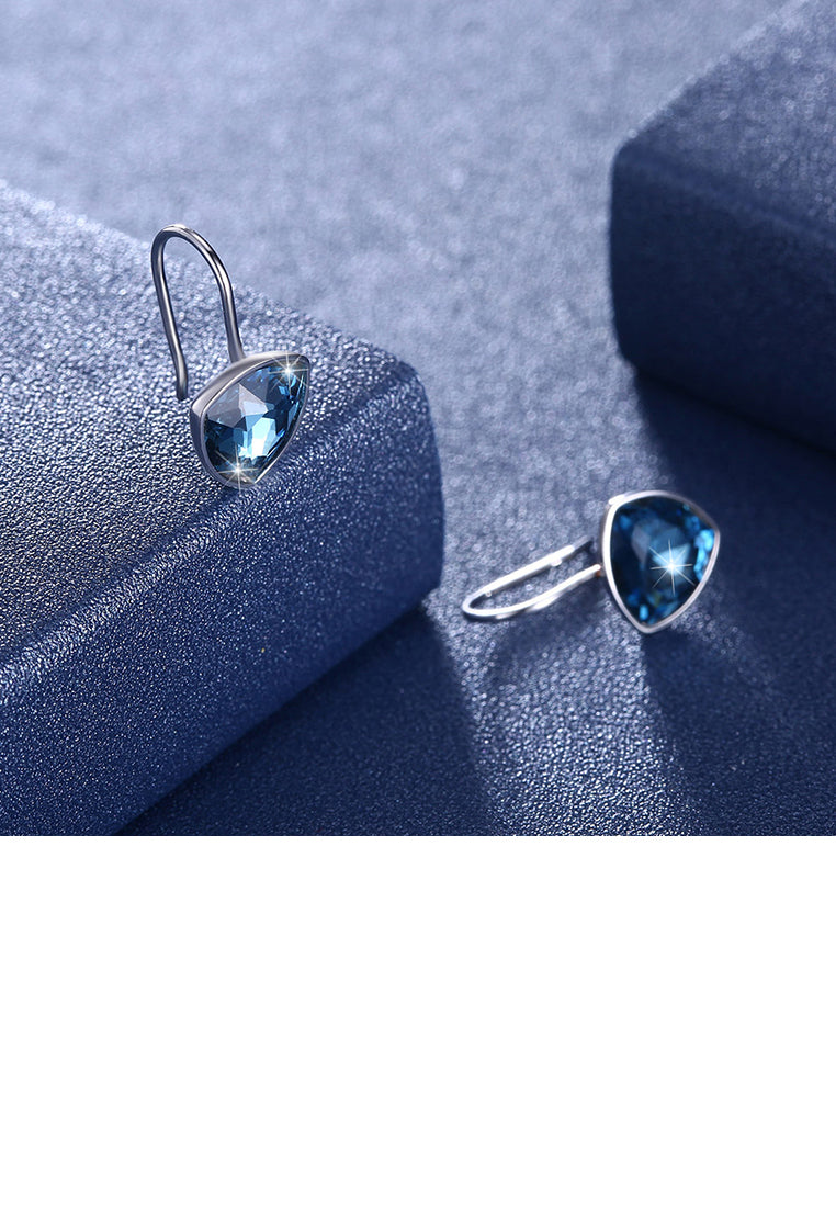 925 Sterling Silver Simple and Fashion Geometric Earrings with Blue Austrian Element Crystal