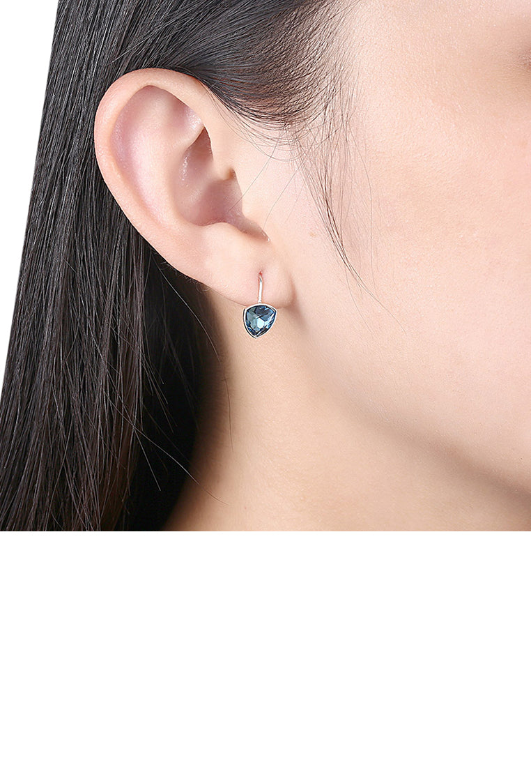 925 Sterling Silver Simple and Fashion Geometric Earrings with Blue Austrian Element Crystal