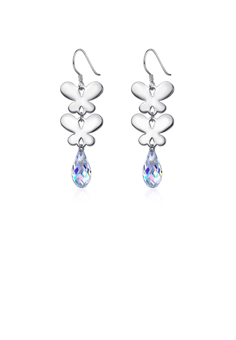 925 Sterling Silver Elegant Romantic Butterfly Earrings with Multicolor Austrian Element Crystal