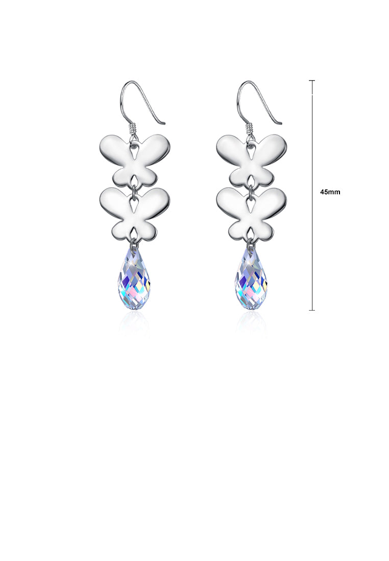 925 Sterling Silver Elegant Romantic Butterfly Earrings with Multicolor Austrian Element Crystal