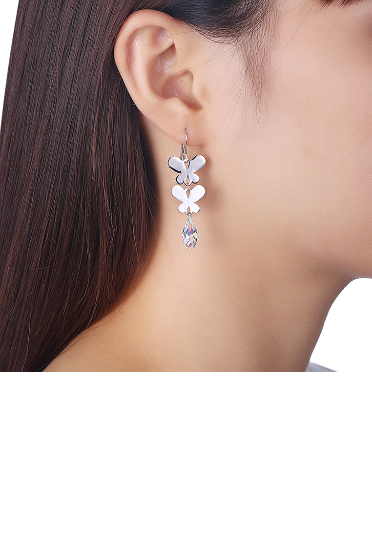925 Sterling Silver Elegant Romantic Butterfly Earrings with Multicolor Austrian Element Crystal