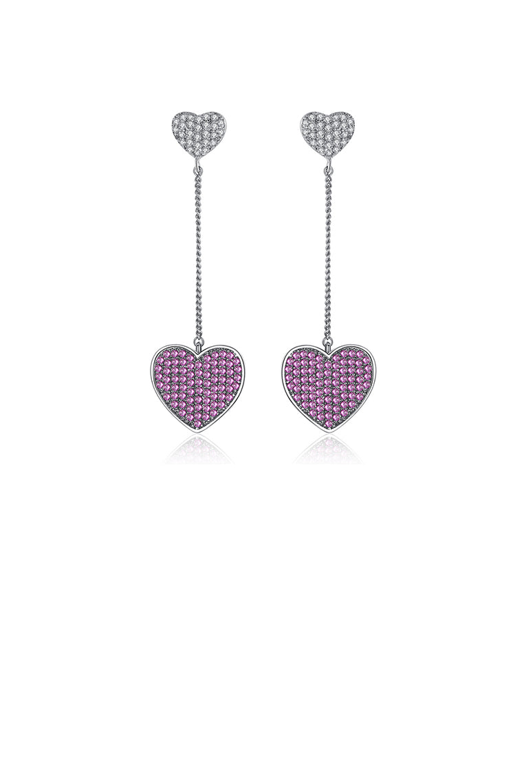 Simple and Romantic Plated Black Heart-shaped Tassel Earrings with Rose Red Cubic Zirconia - Luxurious Look - Vibrant Color