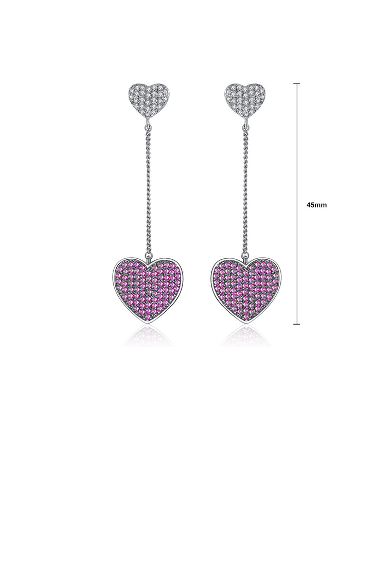 Simple and Romantic Plated Black Heart-shaped Tassel Earrings with Rose Red Cubic Zirconia - Luxurious Look - Vibrant Color