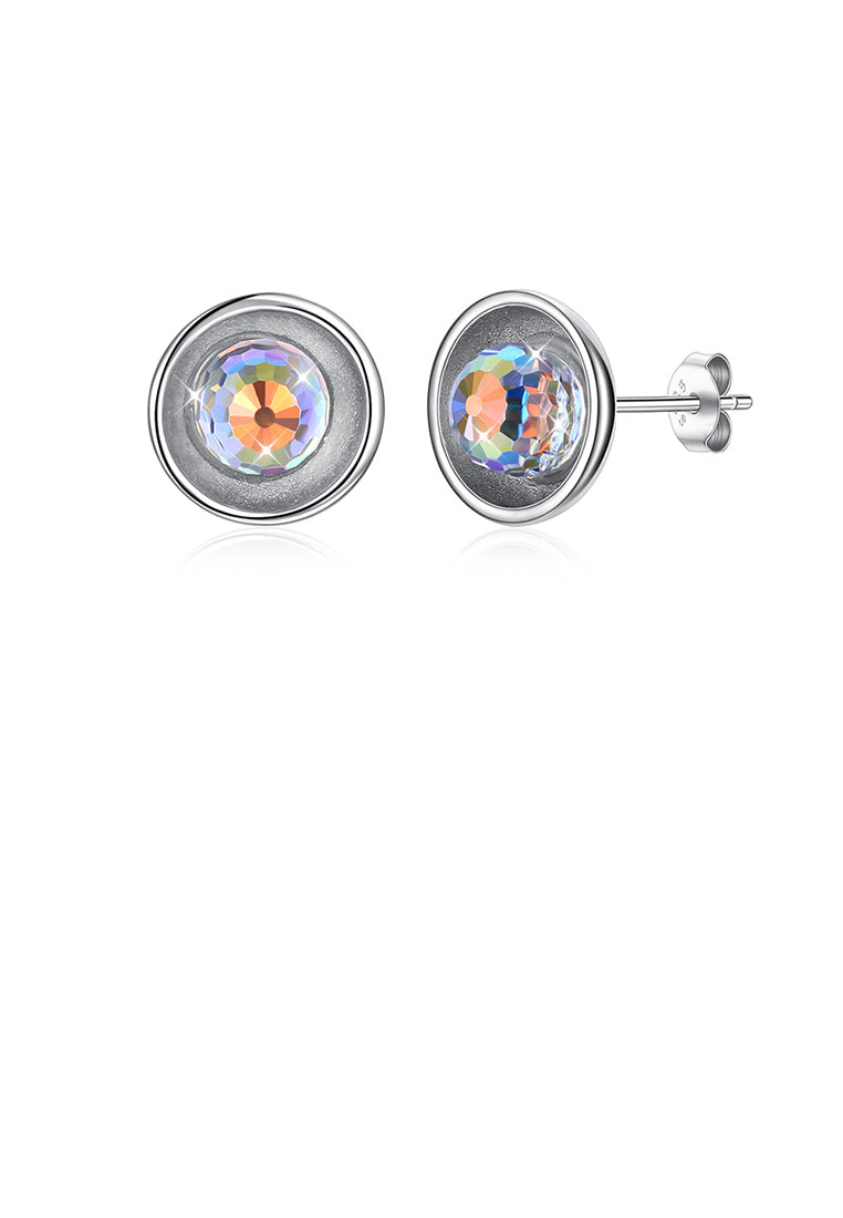 925 Sterling Silver Simple Elegant Round Austrian Element Crystal Stud Earrings
