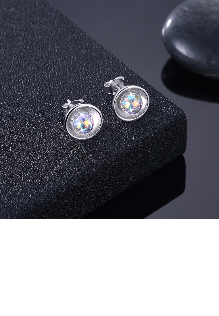 925 Sterling Silver Simple Elegant Round Austrian Element Crystal Stud Earrings