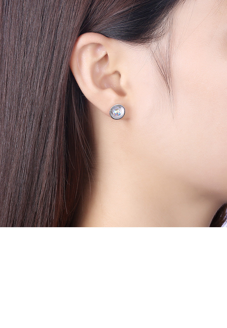 925 Sterling Silver Simple Elegant Round Austrian Element Crystal Stud Earrings