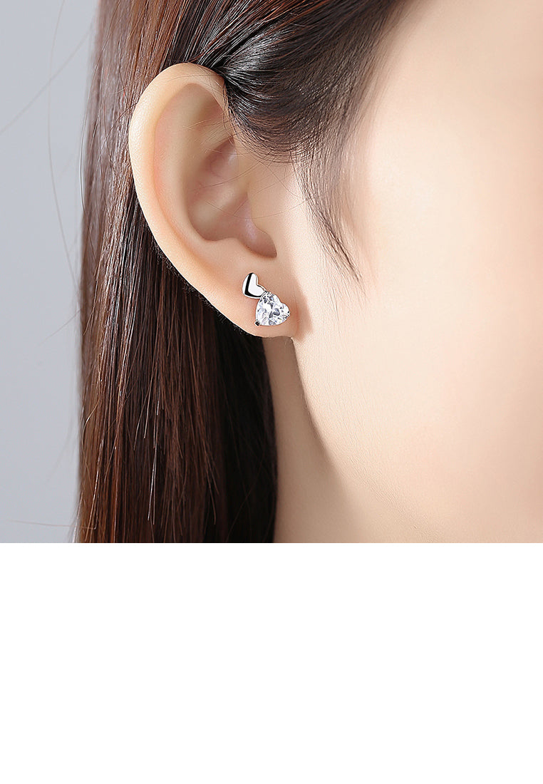 Simple and Sweet Heart-shaped Cubic Zirconia Stud Earrings - Luxurious Look