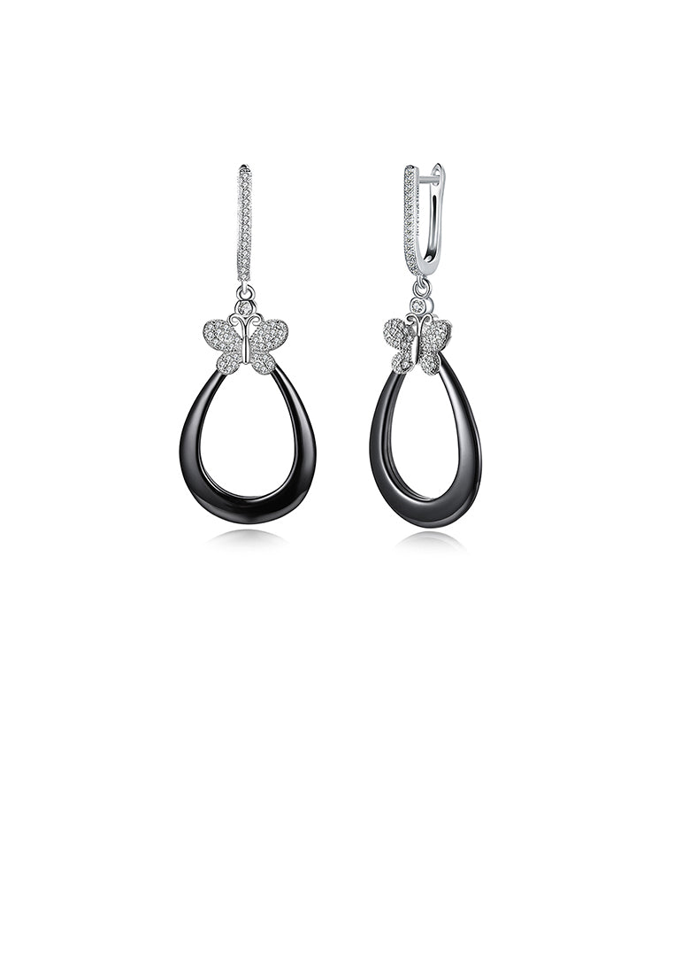925 Sterling Silver Elegant Butterfly Black Earrings with Austrian Element Crystal