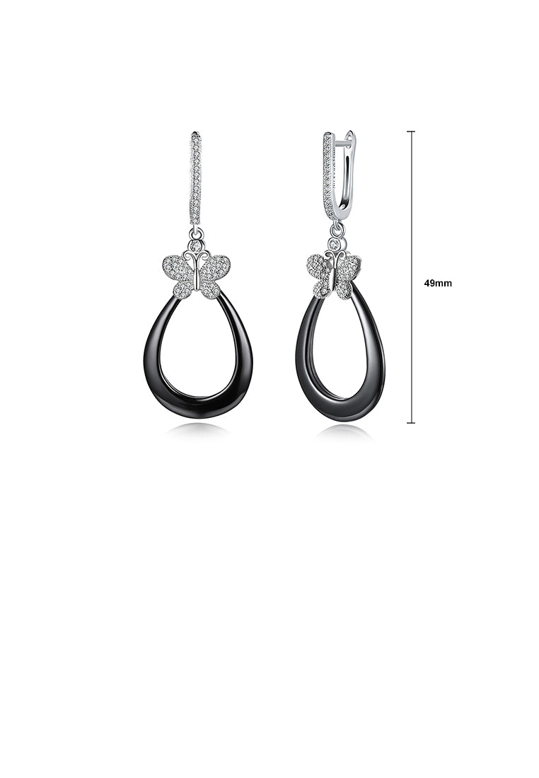 925 Sterling Silver Elegant Butterfly Black Earrings with Austrian Element Crystal