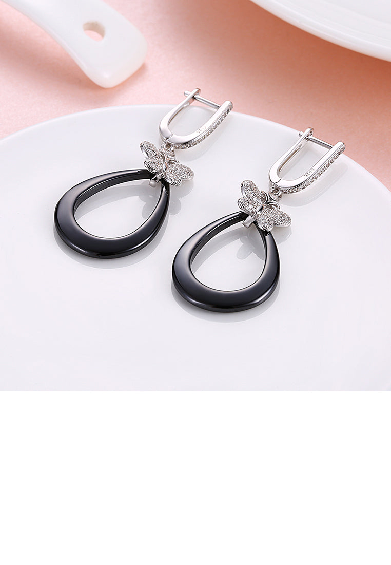 925 Sterling Silver Elegant Butterfly Black Earrings with Austrian Element Crystal