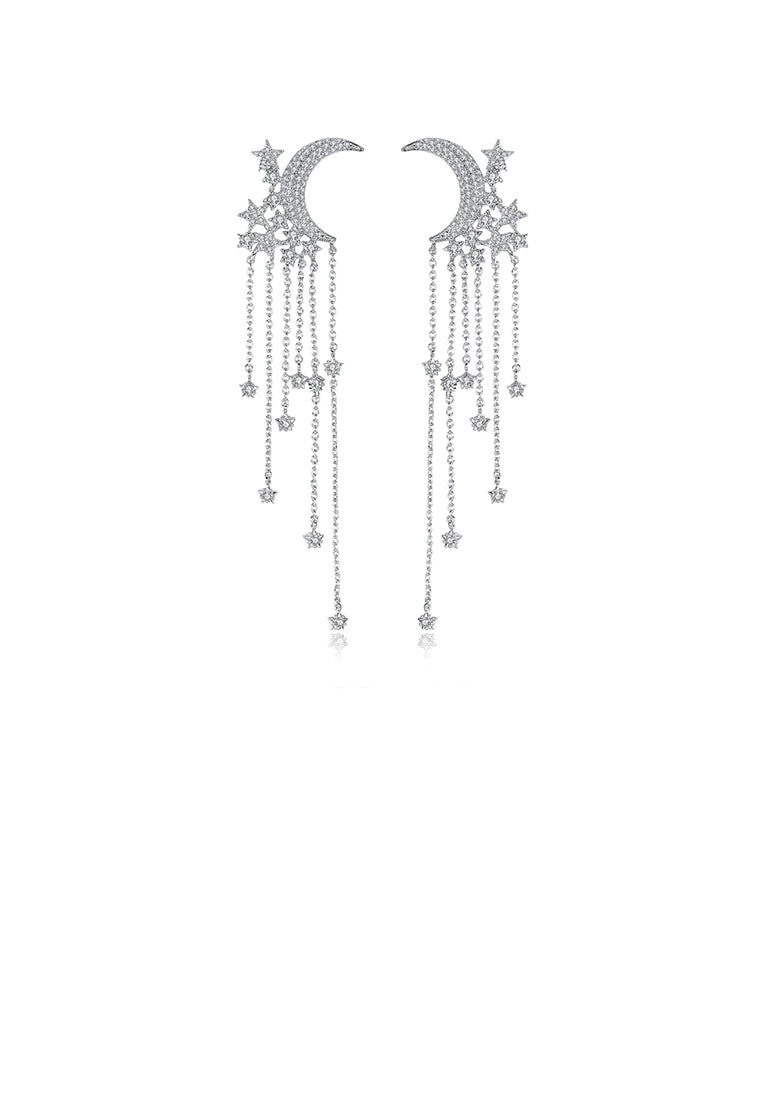 Fashion Simple Moon Tassel Earrings with Cubic Zirconia - Luxurious Look