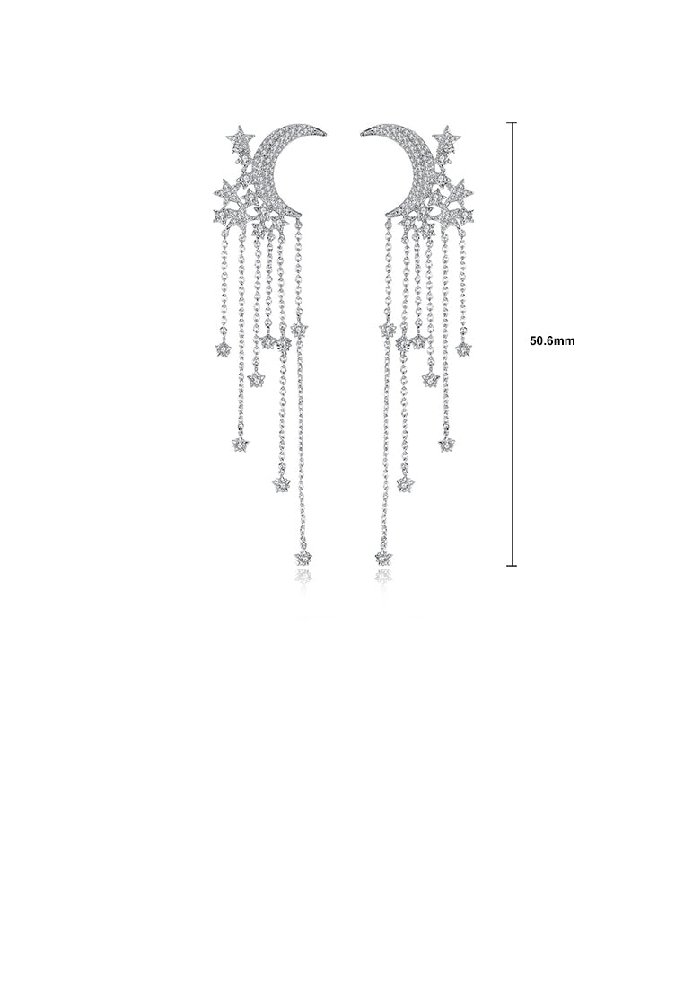 Fashion Simple Moon Tassel Earrings with Cubic Zirconia - Luxurious Look