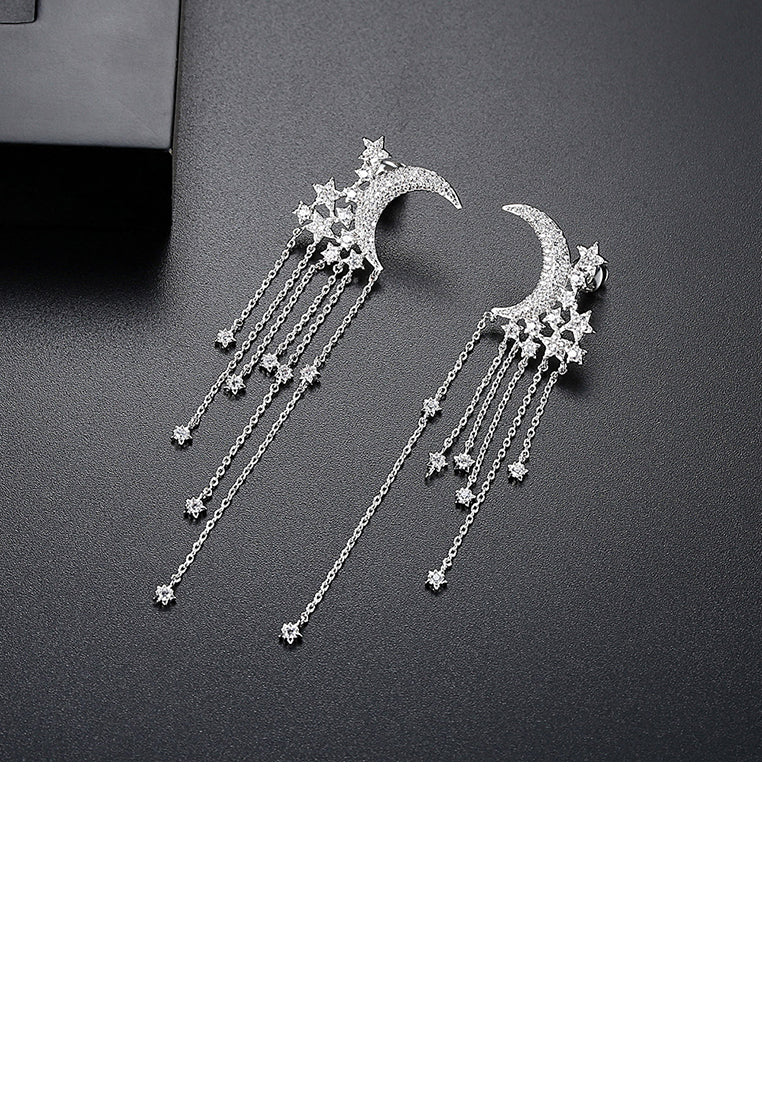 Fashion Simple Moon Tassel Earrings with Cubic Zirconia - Luxurious Look