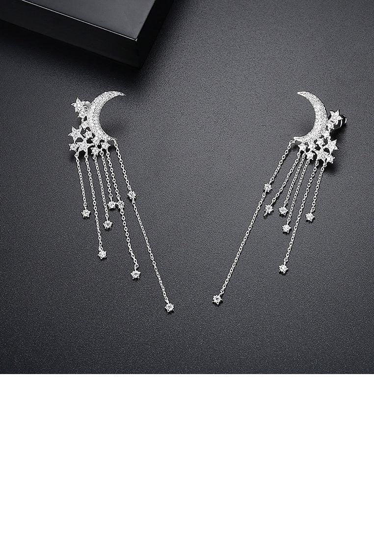 Fashion Simple Moon Tassel Earrings with Cubic Zirconia - Luxurious Look