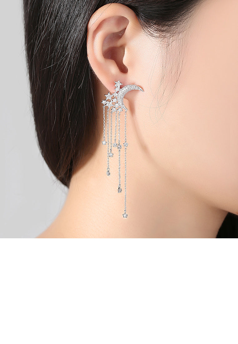 Fashion Simple Moon Tassel Earrings with Cubic Zirconia - Luxurious Look