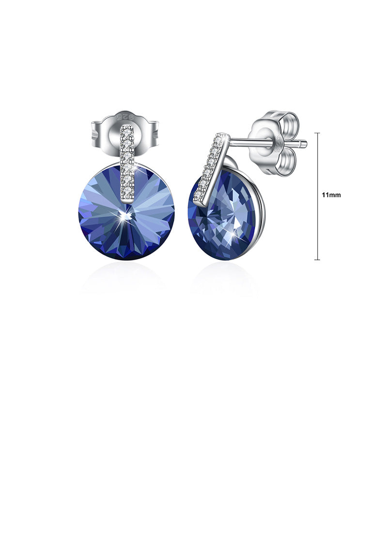 925 Sterling Silver Simple Fashion Blue Austrian Element Crystal Geometric Round Stud Earrings