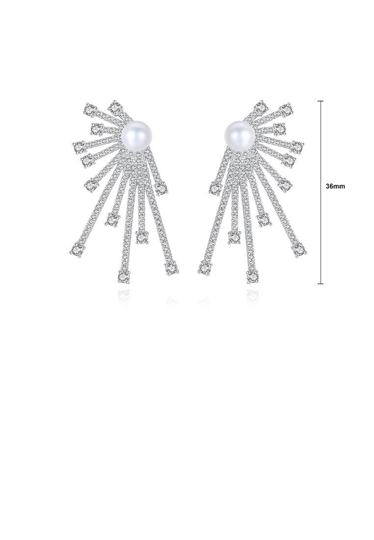 Fashion and Elegant Geometric Freshwater Pearl Earrings with Cubic Zirconia - Luxurious Look