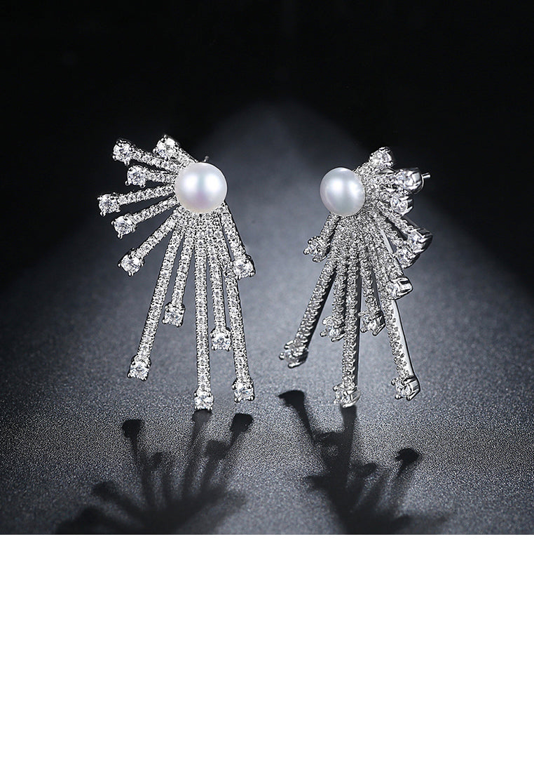 Fashion and Elegant Geometric Freshwater Pearl Earrings with Cubic Zirconia - Luxurious Look