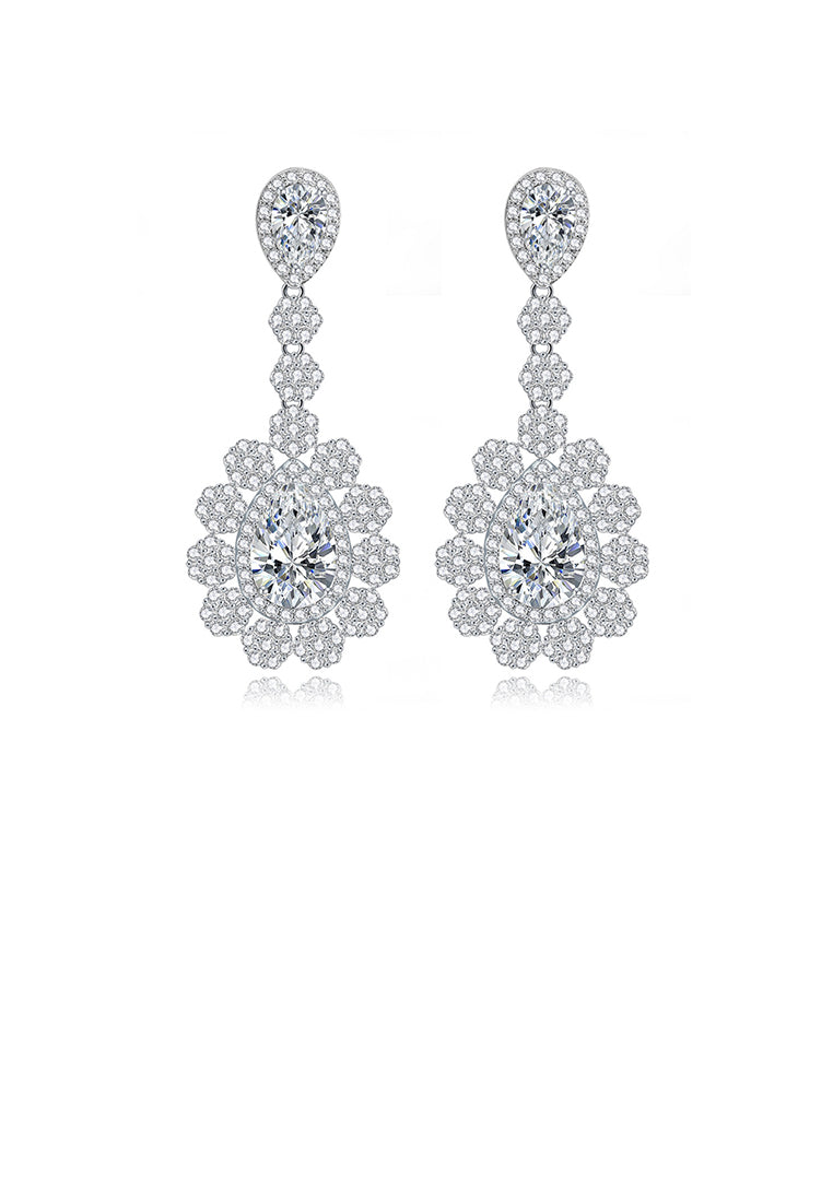 Elegant and Bright Geometric Pattern Earrings with Cubic Zirconia - Luxurious Look