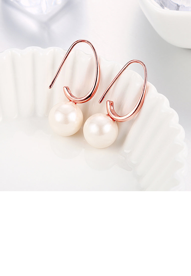 Simple Plated Rose Gold Water Drop Pearl Earrings - Luxurious Look