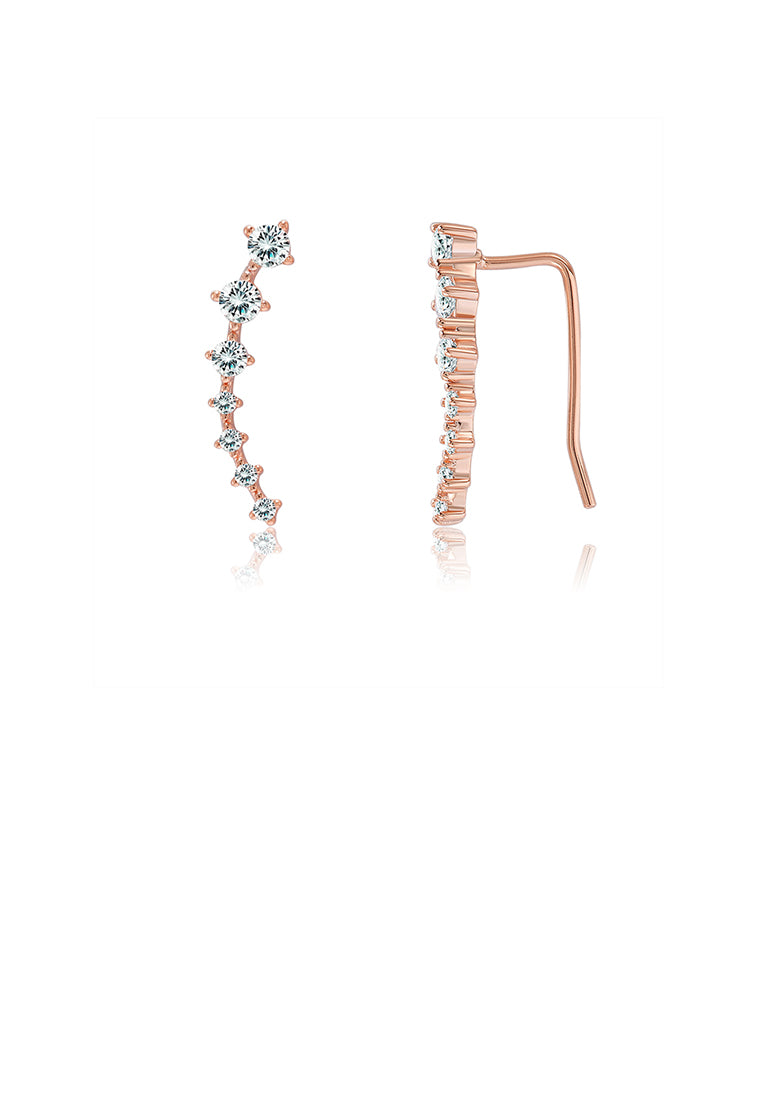 925 Sterling Silver Plated Rose Gold Simple Geometric Line Earrings with Austrian Element Crystal