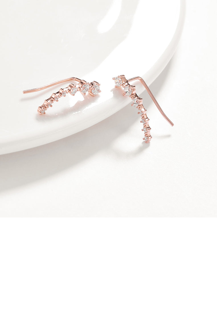 925 Sterling Silver Plated Rose Gold Simple Geometric Line Earrings with Austrian Element Crystal