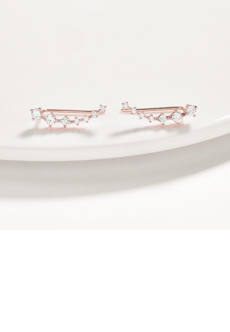 925 Sterling Silver Plated Rose Gold Simple Geometric Line Earrings with Austrian Element Crystal