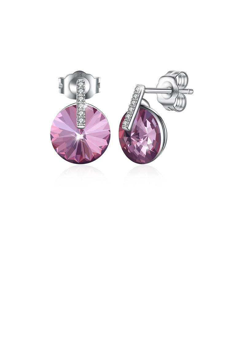 925 Sterling Silver Simple Fashion Purple Austrian Element Crystal Geometric Stud Earrings