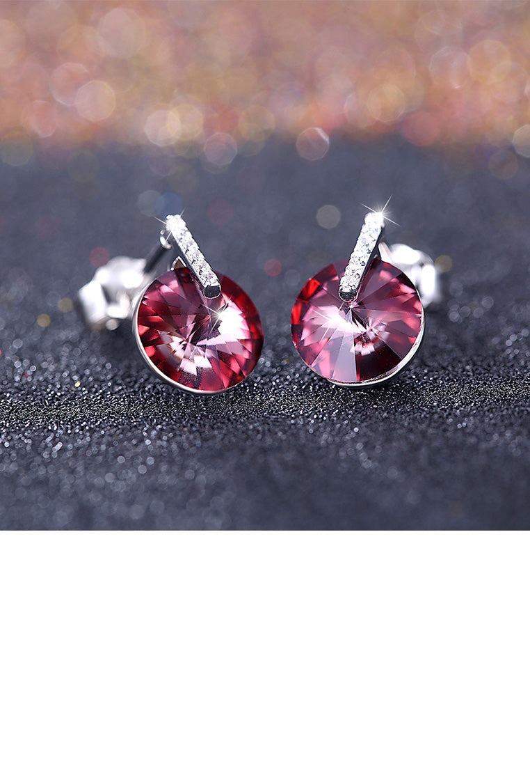 925 Sterling Silver Simple Fashion Purple Austrian Element Crystal Geometric Stud Earrings