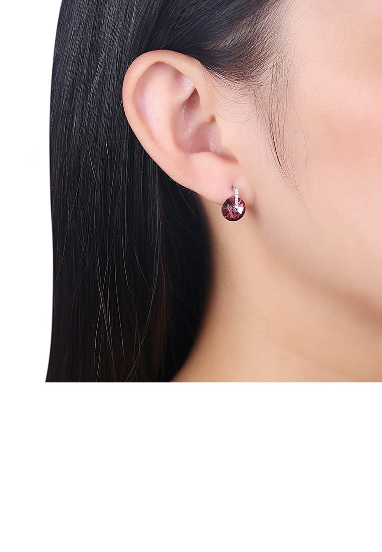 925 Sterling Silver Simple Fashion Purple Austrian Element Crystal Geometric Stud Earrings