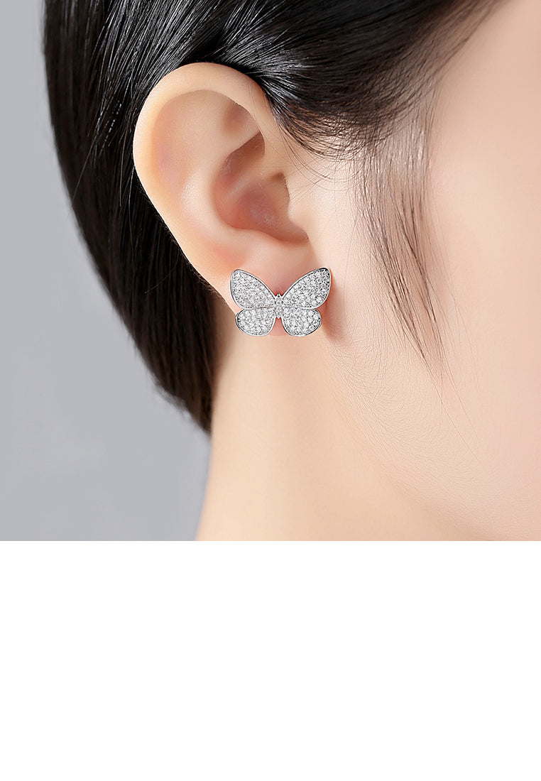 Elegant and Bright Butterfly Stud Earrings with Cubic Zirconia - Luxurious Look