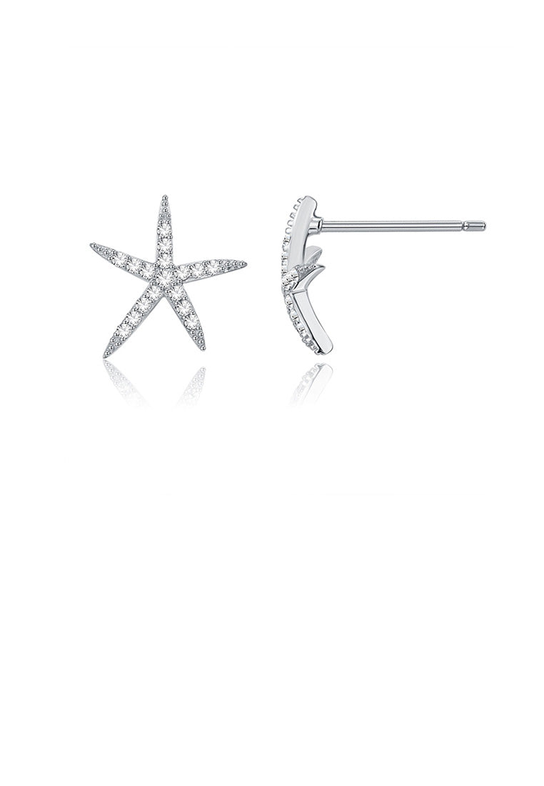 925 Sterling Silver Simple Fashion Starfish CubicZircon Stud Earrings