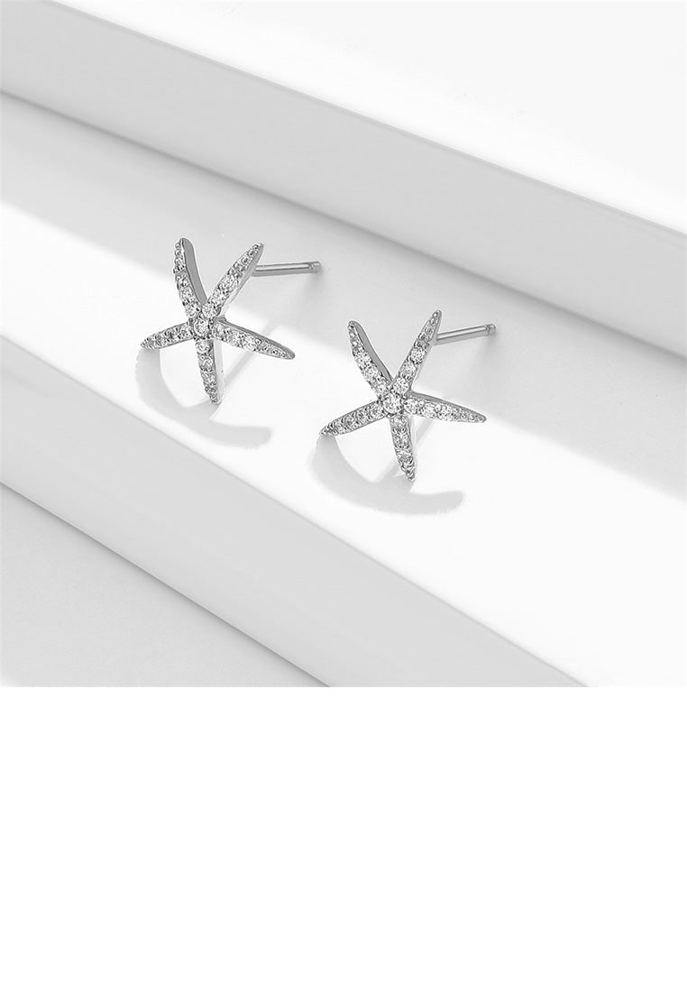 925 Sterling Silver Simple Fashion Starfish CubicZircon Stud Earrings