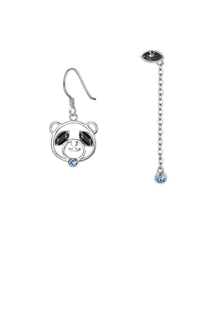 925 Sterling Silver Cute Bear Asymmetric Earrings with Austrian Element Crystal