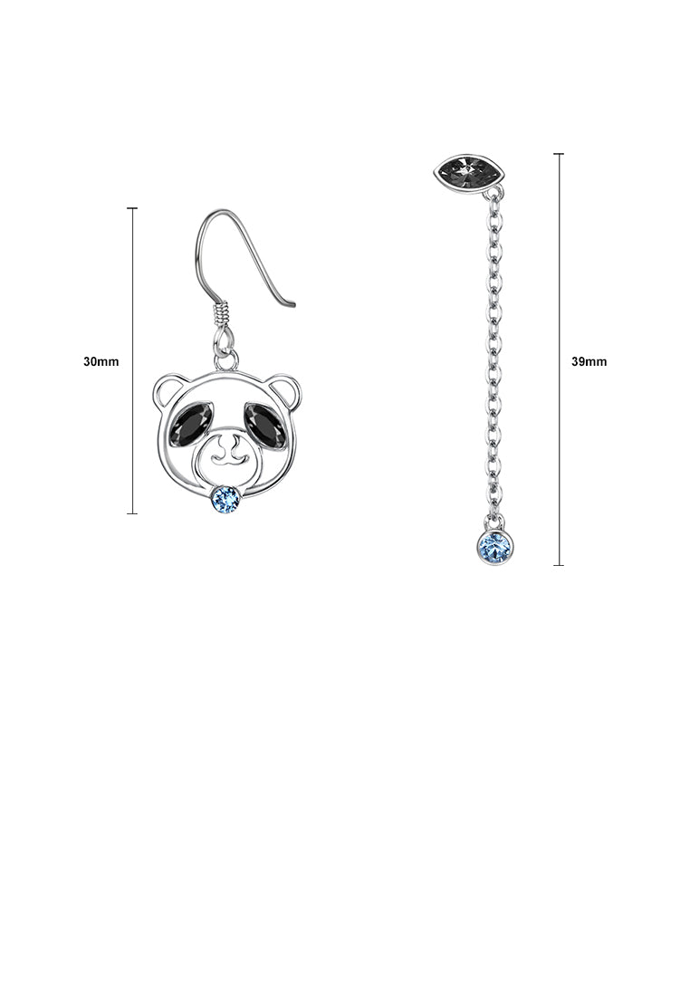 925 Sterling Silver Cute Bear Asymmetric Earrings with Austrian Element Crystal