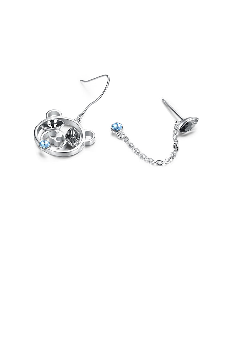 925 Sterling Silver Cute Bear Asymmetric Earrings with Austrian Element Crystal