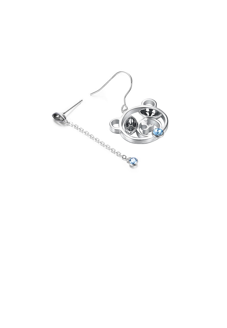 925 Sterling Silver Cute Bear Asymmetric Earrings with Austrian Element Crystal