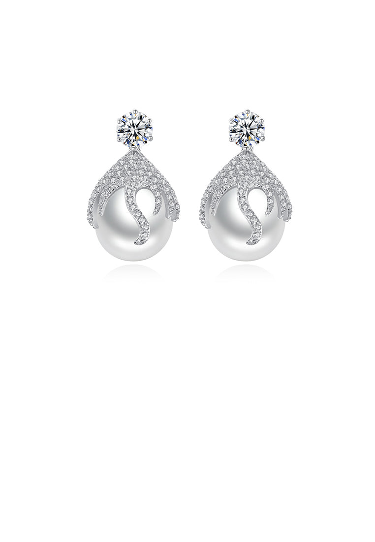 Fashion and Elegant Geometric Imitation Pearl Earrings with Cubic Zirconia - Luxurious Look