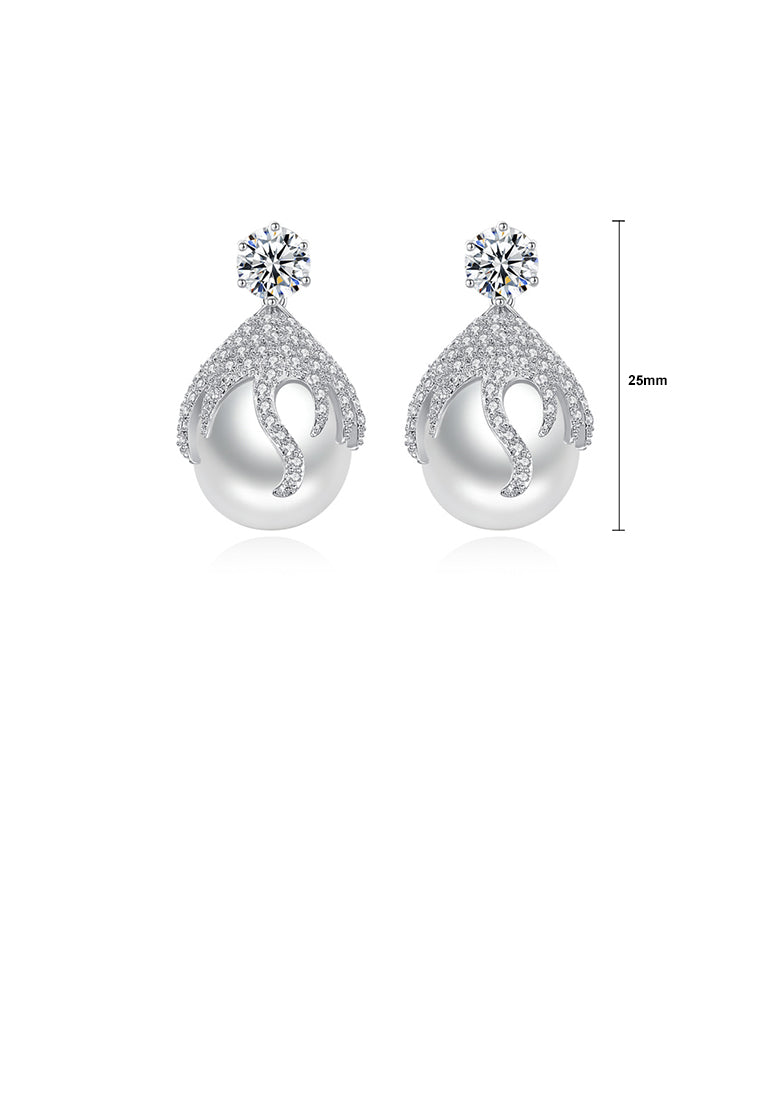 Fashion and Elegant Geometric Imitation Pearl Earrings with Cubic Zirconia - Luxurious Look